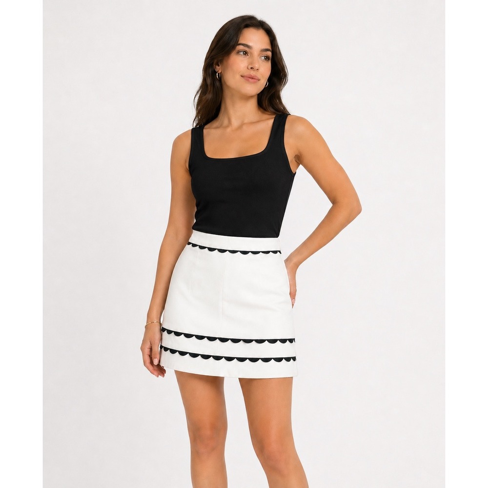 Vineyard Vines Skirt Womens 8 White Black Scalloped Trim Pique Cotton Mini